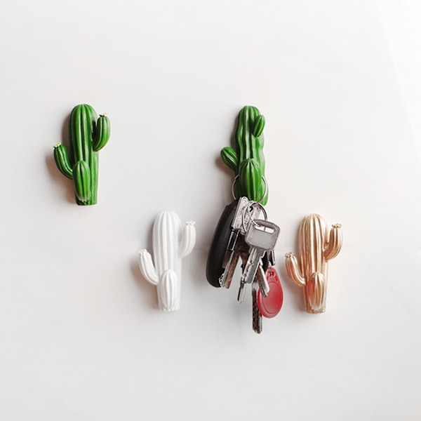 Cartoon Cactus Nyckelhängare Väggkrok, Lämplig för Lanthus Kontor Badrum Böjd, Böjd Vit