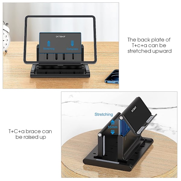 Justerbar vertikal bærbar computer stand til skrivebord, notesbogsholder med telefonstand, desktop dock 3 i 1 pladsbesparende sort