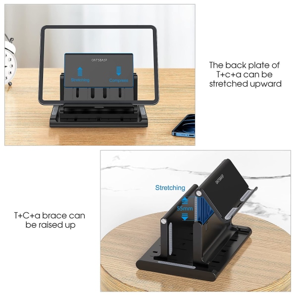 Justerbart vertikalt bärbara stativ för skrivbord, bärbar datorhållare med telefonställ, bordsdocka 3 i 1 utrymmesbesparande svart