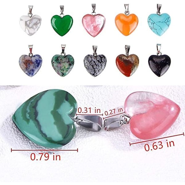 Hjärtformade stenhängen Kristallstenar Pärlor Lucky Charm Halsbandshängen 20st i 2 storlekar