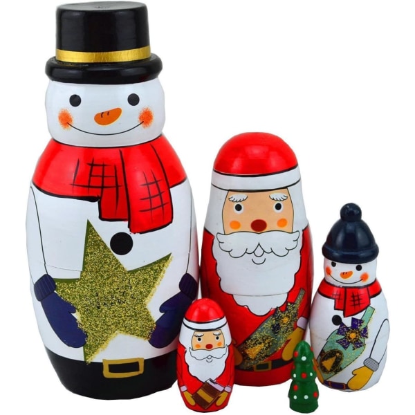 Russisk Nesting Doll 5 Layer Christmas Snowman Matryoshka Doll Wo