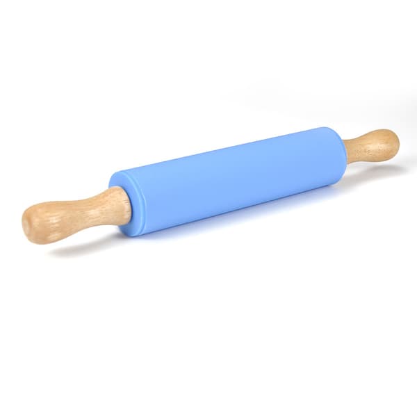 30 cm silikon kjevle med trehåndtak (blå)