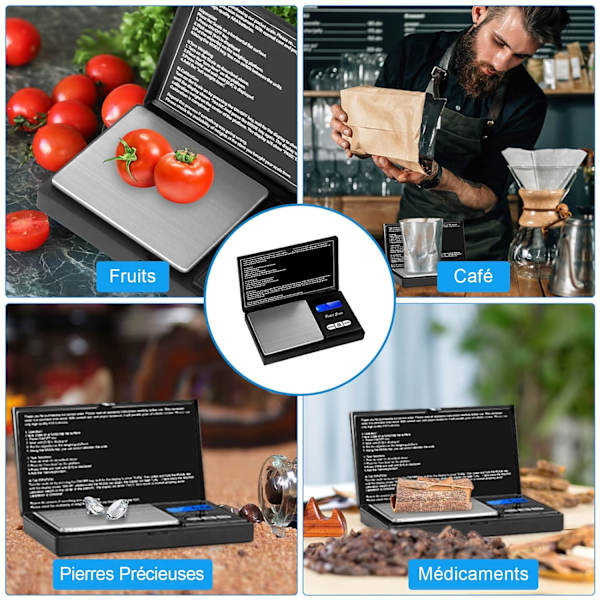 1 stk. sort præcisionsvægt 500g/0,01g lille gramskala med LCD-di