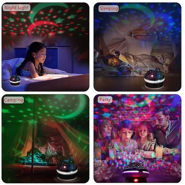 Timer Rotation Stjerneprojektor Natlys Børne Twinkle Lights, Fødselsdagsgave Jule Strømpe Stuffers Til Børn（sort）