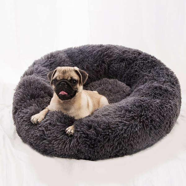 60 cm, Mörkgrå Lång Plysch Kennel Hundkudde Rund Djursäng Katt