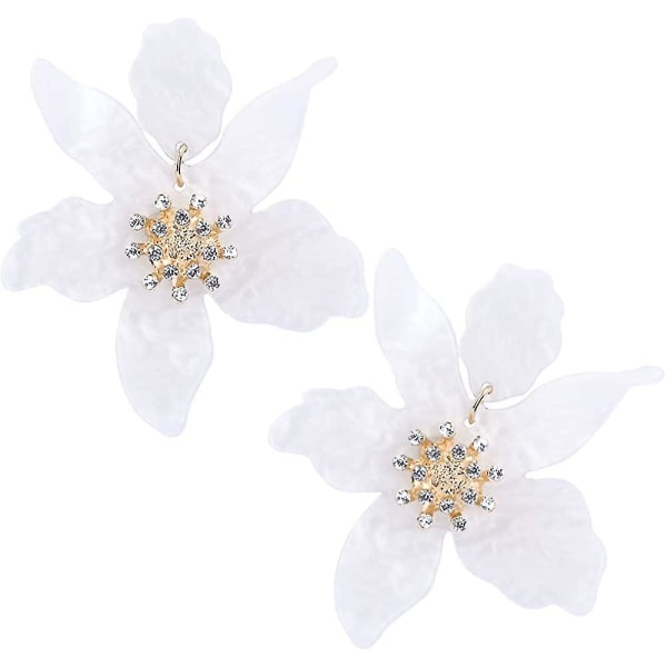Harts akryl blomma dinglar örhängen - överdriven europeisk och amerikansk stil stor blomma (vit)