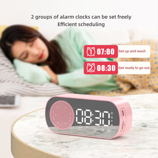 Bluetooth-vekkerklokke Smart Speaker, LED-speil Digital Alarm Clo