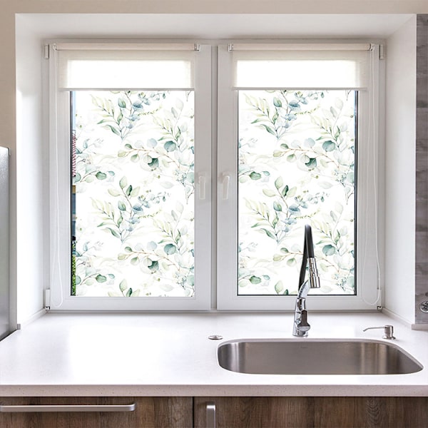 Självhäftande tapet Grön/Vit Eucalyptus Blad Blommig Vägg