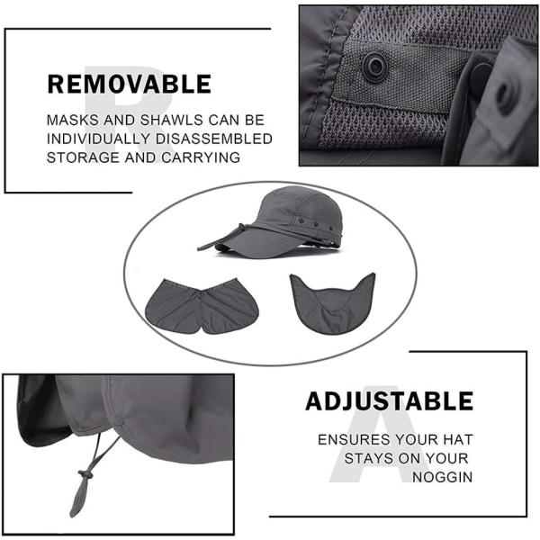 Avtagbar solskydd hatt 3 i 1 hel ansiktsmössa Anti UV Full Protect