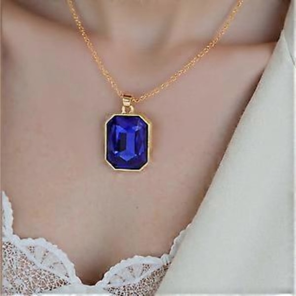 Minimalistisk firkantet anheng halskjede i robuste legeringsmaterialer med kubisk zirkonia for trendy kvinner, fritidsklær, kongeblå royal blue