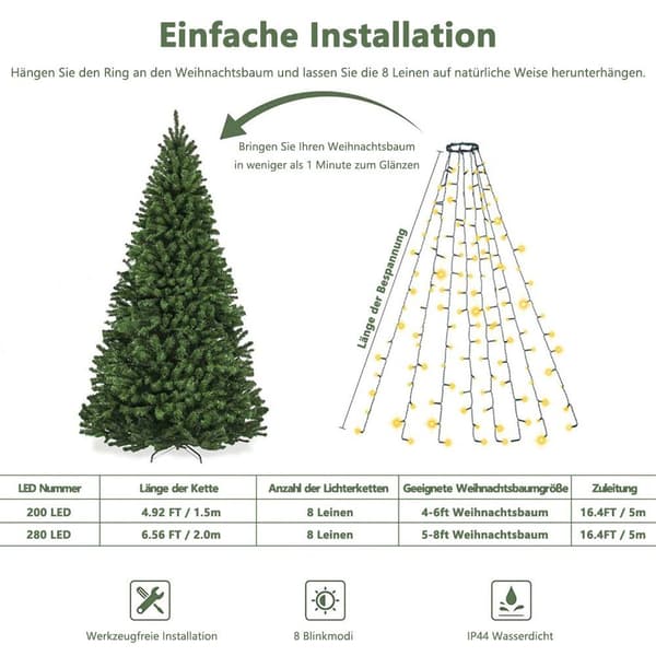 280 LED-lys, julelys til juletre