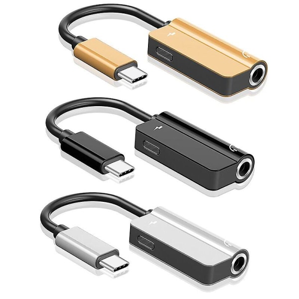 2 i 1 typ-c till 3,5 mm jack-omvandlare USB C till 3,5 mm hörlursladdare