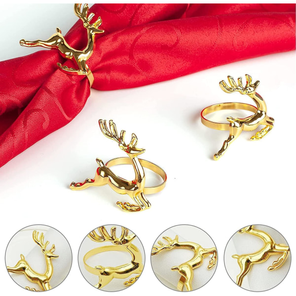 12 st julren-servettringar, 6 cm guld hjort servetthållare