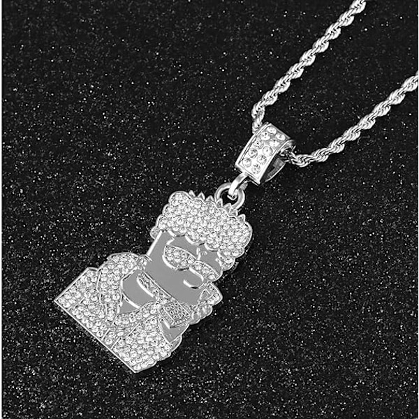 Fuld Iced Out CZ 18K Guldbelagt 316L Rustfrit Stål Vedhæng til mænd (Sølv)