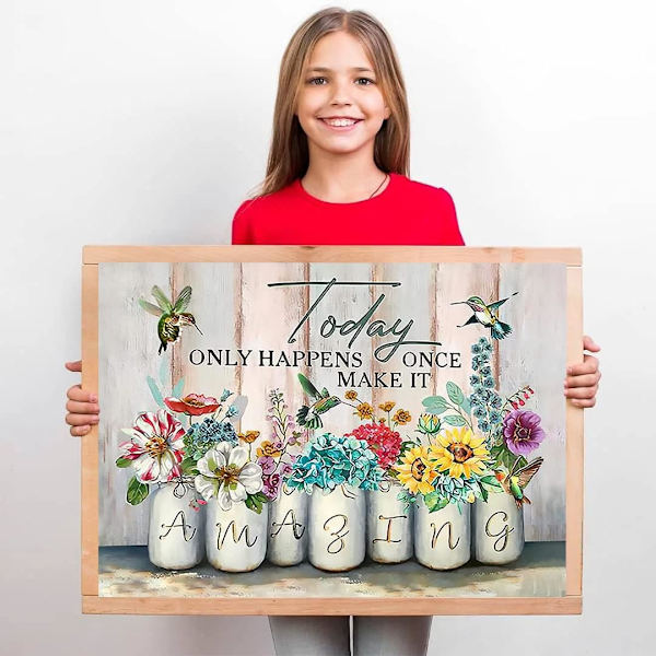 Blommönster Diamantmålningssatser, 5D Diamantkonstsatser Fulla Diamantmålningssatser för Vuxna, Diamantmålning Konst och Hantverk för Vuxna Blomster Excitement Språk Hemväggsdekor 12X 16 tum