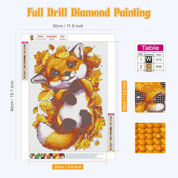 (30x40cm) 5D Fox Diamond Painting Kits för vuxna, Full Drill Fox