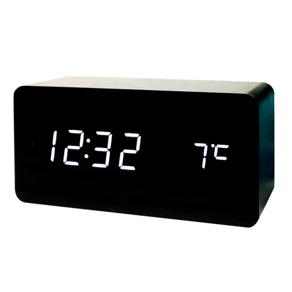 USB LED Digital Väckarklocka i trä Digitala klockor Röststyrning S