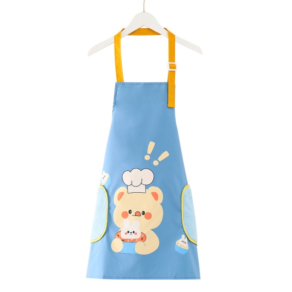 Kids Painting Apron Blue Bear 1 Piece Waterproof Bib Long Sleeve Painting Top Girls Boys 2-8 Years