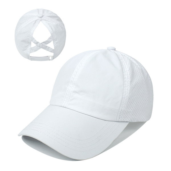 Kvinnors Criss Cross Ponytail Baseball Cap Justerbar Hög Messy Bun Ponycap Snabbtorkande Hatt (vit)