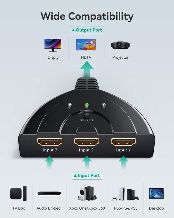 HDMI-switch 1080P, 3-port HDMI-switch HDMI-switch-vælger Spli