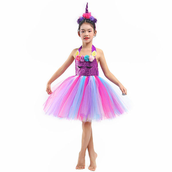 Princess Tutu Pigekostume til piger Regnbue Cosplay-kjole (130 cm lilla)