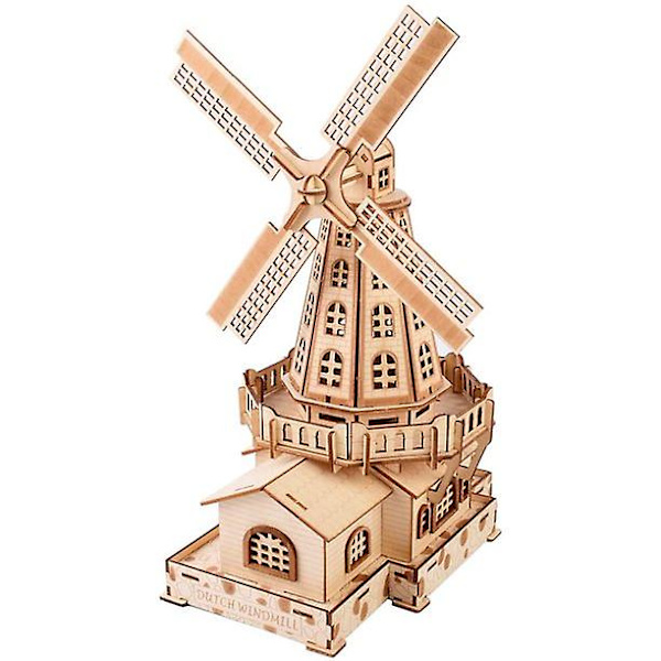Træ hollandsk vindmølle 3d puslespil model kits samlet pædagogisk 3d puslespil udfordring gave til voksne