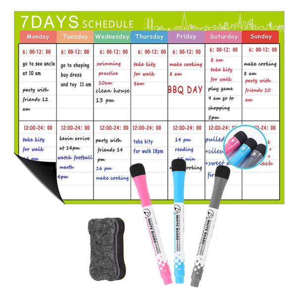 Magnetisk whiteboardkalender för kylskåp, idealisk för menyplanerare, memo, händelsepåminnelse, månatlig veckovis inköpslista（Typ B）