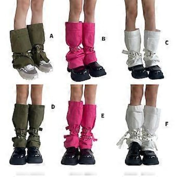 Harajuku Utsvängda Benvärmare för Kvinnor Estetisk Punk Baggy Lösa Benvärmare Spänne Rem Ficka Fotskydd Vadstrumpor Pink one strap model
