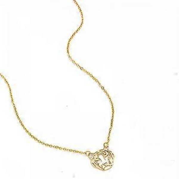 Sött ihåligt lejon tiger ansikte kontur djur hänge halsband för kvinnor och flickor smycken gåva (guld tiger)