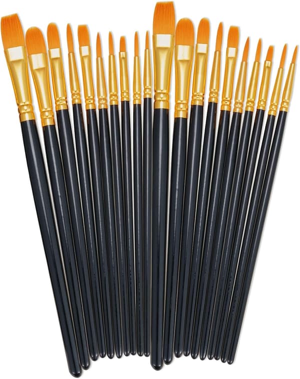 2-delat penselset, 20-pack nylon rund spets akrylhår konst