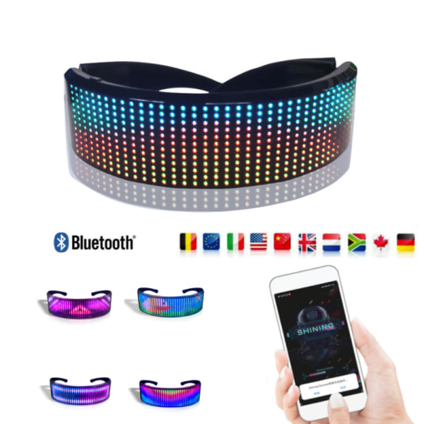 Bluetooth 4.0 Programmerbara RGB Full Color Light Up LED-glasögon USB-laddningsbara