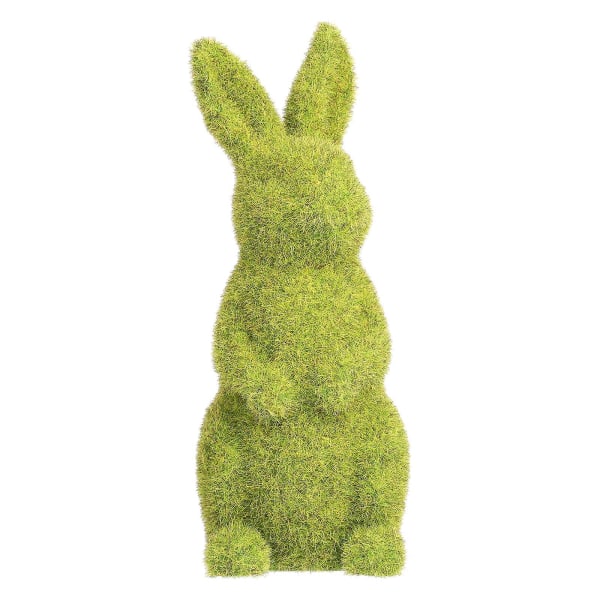 Tomfeel Flockning Kanin Dekoration Fe Trädgård Kanin Skulptur Mossa Påskprydnad（mörkgrön）