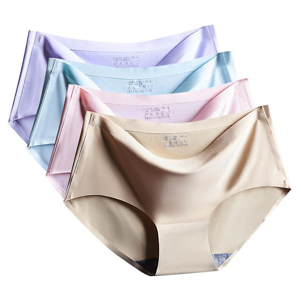 4 stk. Is Silke Sømløs Dameundertøj Sexet Mid-waist Spandex Bomulds Trusser（L）
