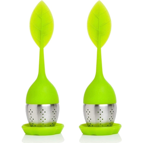 Original teinfuser med teboldsskål 100% fødevaregodkendt silikoneinfuser & rustfrit stål teinfuser - Grøn (sæt med 2)