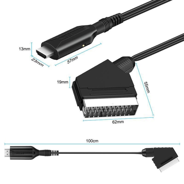 1 stk Scart til HDMI-adapter, Scart til HDMI-konverter med HDMI-kabel