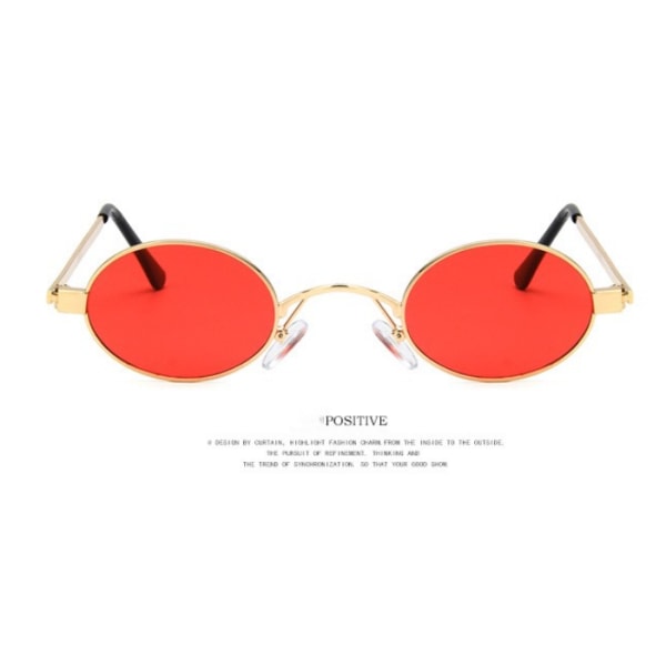 Small Metal Oval Frame Candy Color Unisex Sunglasses (red)