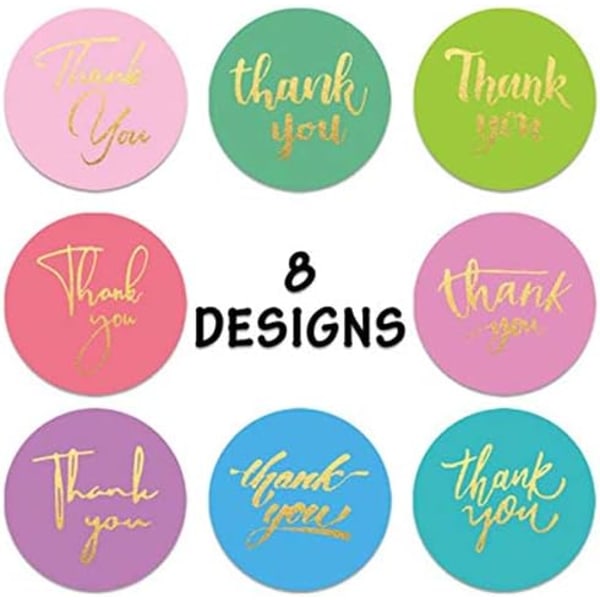 1pc 500 Pack Round Thank You Stickers - 8 Unique Designs English