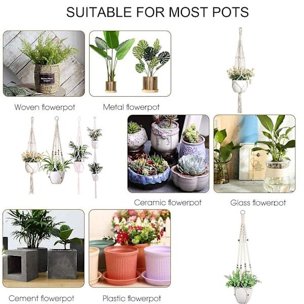 Macrame växt hängare inomhus hängande planter korg med träpärlor blomkruka hållare bomull rep ingen tofsar boho hem