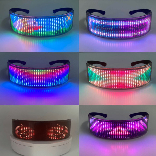 Bluetooth 4.0 Programmerbara RGB Full Color Light Up LED-glasögon USB-laddningsbara