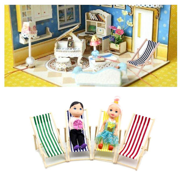 4 st Miniatyr Trämöbler för Dockhus - Strandstolar för Inomhus, Utomhus, Trädgård, Strand