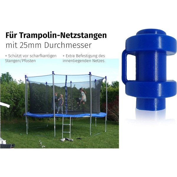 Set med 8 endehetter for trampoline nettstenger, 25mm, blå