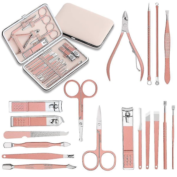 Nagelklippare set pedikyrkit, nagelklippare i rostfritt stål (rosa)