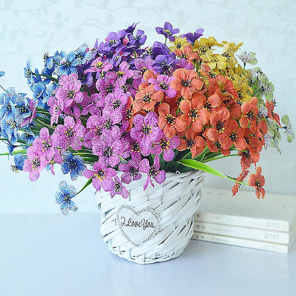 5 st konstgjorda blommor utomhus UV-beständiga konstgjorda blommor blekfria konstgjorda växter（Blå）