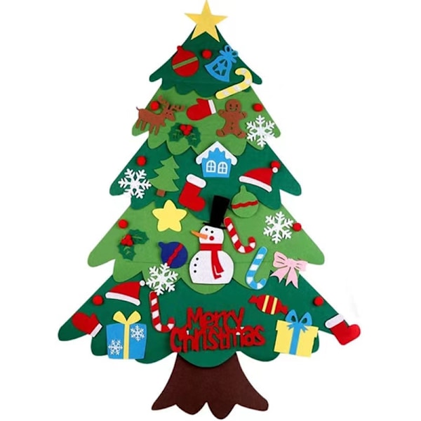 Filtjulgran för barnvägg, filtjulgran för småbarn med lampor + 41 dekorationer, DIY filtträd set julgransdekorationer, julklappar till småbarn