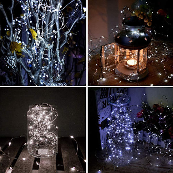 Solcelle Lyslenke Utendørs, 200LED 22M 8 Moduser IP65 Vanntett Lyslenke for Hjem Utendørs Hage Bryllup og Julebord, Kald Hvit