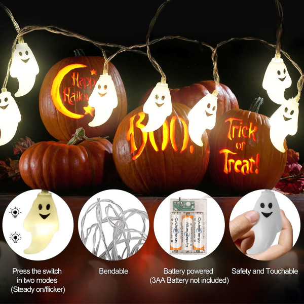 Halloween Ghost Fairy Lights, 3m 20 Led Ghost String Lights Led Battery Operated String Lights For Halloween Garden Party Decoration