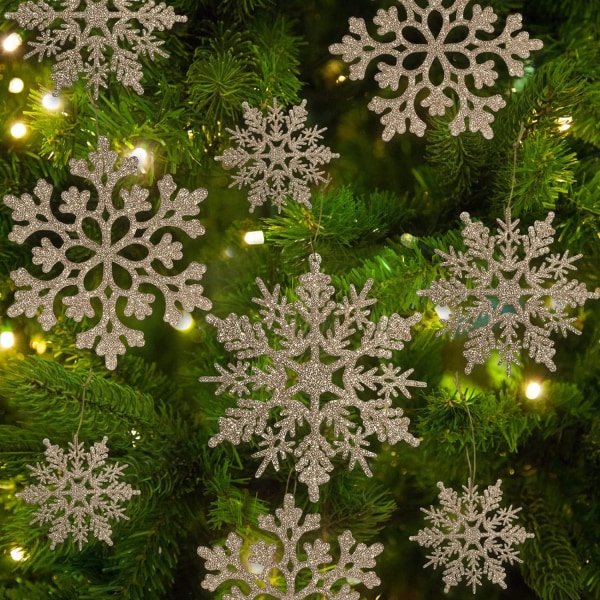 Förpackning med 36 jul Champagne Guld Snowflake Ornament Plastic Glite