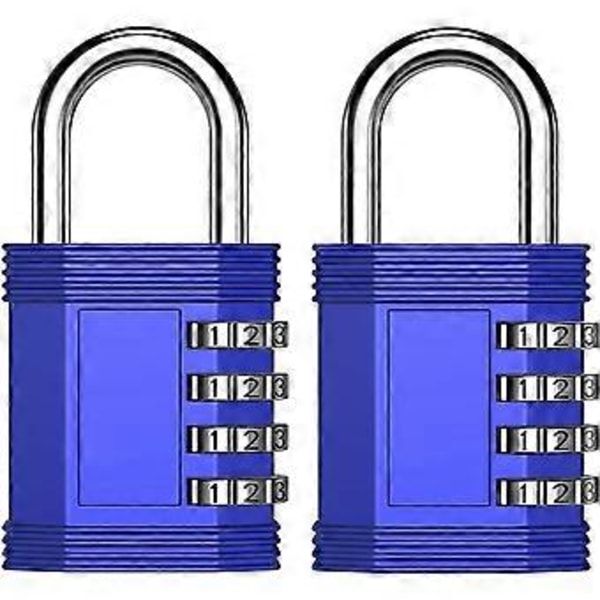 Kombinationslås 2-pack, 4-siffrigt utomhuslås för gym, anställda, skola, staket, grind, haspskåp (Blå, 2-pack)