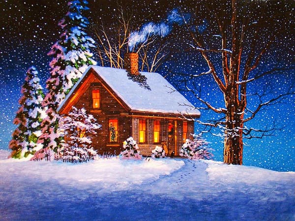 5D Diamantmålning DIY-set Snöigt Hus, Vinterträd Diamant Embr