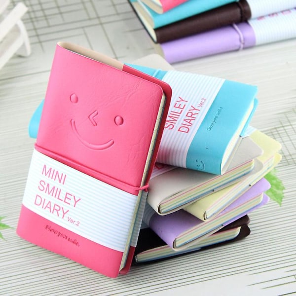 Bærbar Mini Smiley Dagbog Notesbog Med Læder Skal, 1.5*7.3*125cm Lille Notesbog Pakke, Sæt Af 2